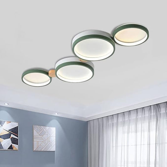 4-Lights LED Ceiling Light Fixture,23 Inch Modern Ceiling Lights Flush Mount Wooden 30W Dimmable Chandelier for Living Room Bedroom Kitchen,3000K/4000K/6000K Temperatures Selectable Green