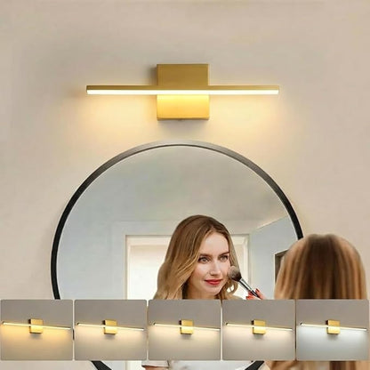 Brushed Gold Vanity Light 16 Inch Modern Bathroom Light Fixtures 14W Wall Vanity Lamp Over Mirror, Dimmable 5CCT LED Wall Sconce for Bedroom Cabinets UL Certificated