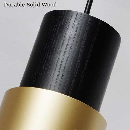 DUHU Gold Pendant Light,Modern Black Kitchen Island Light,Vintage Wood Hanging Lamp,Height Adjustable,Pendant Light Fixture for Nightstand Bedroom,Dining Room,Office,Cafe,Bars Light,E26,1pack