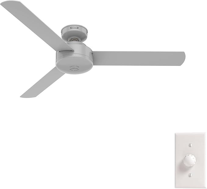 Hunter 52 inch Indoor Ceiling Fan No Light - Modern Ceiling Fan without Light, 3 Blades, Standard Mount, For Bedroom, Living Room, or Kitchen, Wall Control - Presto 52383, Dove Grey