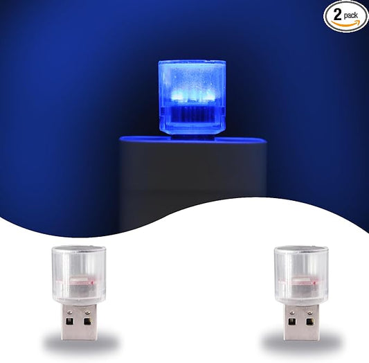 USB LED Car Interior Night Light, 2 PCs, Atmosphere Lamp, Mini Decoration Light, Car Interior Ambient Atmosphere Night Lamp, USB Night Light for All Car Interiors (Blue)
