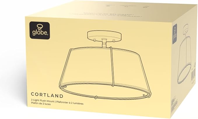 Globe Electric 2-Light Flush Mount Ceiling Light, Matte Brass, Off-White Fabric Shade with Acrylic Diffuser, Updated Traditional Style