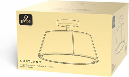 Globe Electric 2-Light Flush Mount Ceiling Light, Matte Brass, Off-White Fabric Shade with Acrylic Diffuser, Updated Traditional Style