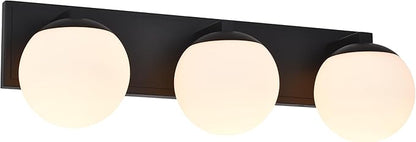Black Bathroom Vanity Light Fixtures, 3-Light Globe Bathroom Lighting Fixtures Over Mirror, Modern Wall Lights for Living Room, Long Backplate, Standard E26 Base, Textured Black