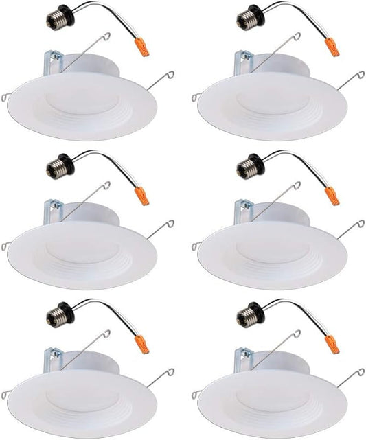 Halo LT 5 in / 6 in White Integrated LED Recessed Ceiling Light Retrofit Trim 6-Pack 3000K Soft White 600 Lumens Wet Location Listed Energy Star Certified Air-Tite