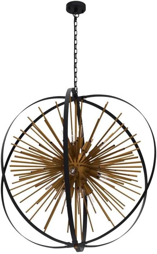 31.5" Black Gold Large Globe Sputnik Chandelier, 16-Light Mid Century Modern Industrial Starburst Golden Metal Satellite Light Fixture for High Ceiling Living Room Dining Room Foyer, E12