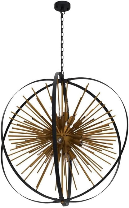 31.5" Black Gold Large Globe Sputnik Chandelier, 16-Light Mid Century Modern Industrial Starburst Golden Metal Satellite Light Fixture for High Ceiling Living Room Dining Room Foyer, E12
