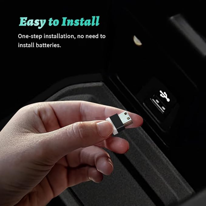 4PCS USB LED Car Interior Atmosphere Lamp, Plug-in USB Decor Night Light, Portable Auto Ambient Lighting Kit, Universal Vehicle Interior Accessories Mini USB LED Light for Most Cars (4 Colors)