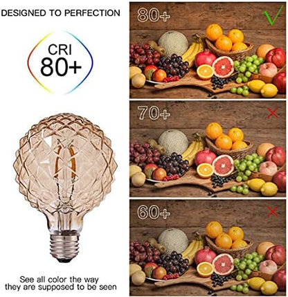 Vintage LED Edison Bulb G30 4W Dimmable LED Filament Bulb Globe Pineapple Shaped Light Bulb 2300K Warm White E26 400LM Equivalent 40W Incandescent (Amber)