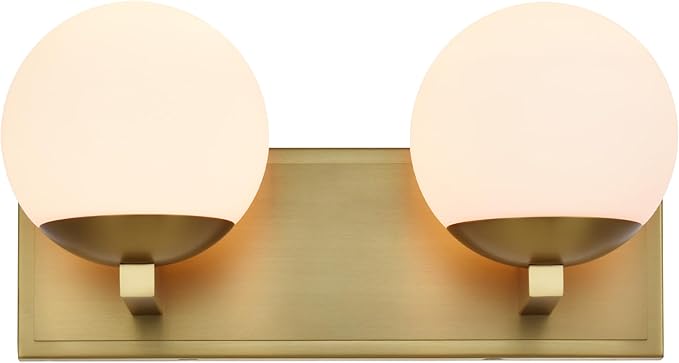 Gold Bathroom Vanity Light Fixtures, 2-Light Globe Bathroom Lighting Fixtures Over Mirror, Modern Wall Lights for Living Room, Long Backplate, Standard E26 Base, Aged Brass