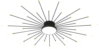 JAYMP 50.4" Ceiling Light Modern Flower Shape Ceiling Lamp for Living Room Dining Room Flush Mount Metal Acrylic Sputnik Firework Petal LED Lighting Fixture (Matte Black, 30+1 Lights)