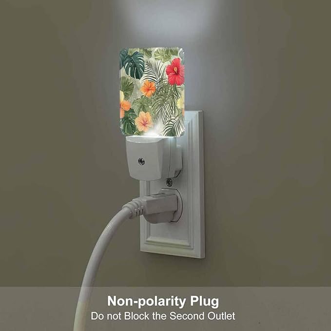 Hibiscus Night Light Exotic Palm Leaf Flowers 0.5W Night Lights Auto LED Lamp Energy Saving Square Lights for Room Bedroom Bathroom