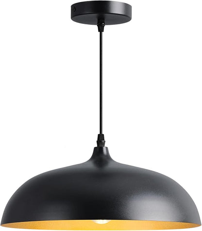 Eustace Ceiling Mounted 14 inch Round Dome Modern Farmhouse Style Chandelier, Matte Black Metal Pendant Light Fixture,Kitchen Island, Dining Room,Bedroom, Hallway