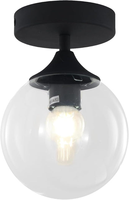 KCO Lighting 1-Light Small Clear Glass Globe Flush Mount Ceiling Light Industrial Matte Black Semi Kitchen Semi Flush Mount Ceiling Light Mid Century Hallway Ceiling Light Fixture