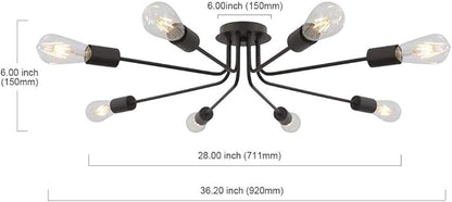 Modern 8 Light Ceiling Light Industrial Metal Oil Rubbed Bronze Sputnik Chandelier Semi Flush Mount Light for Dining Room Living Room Kitchen Bedroom Cafe Bar Hallway