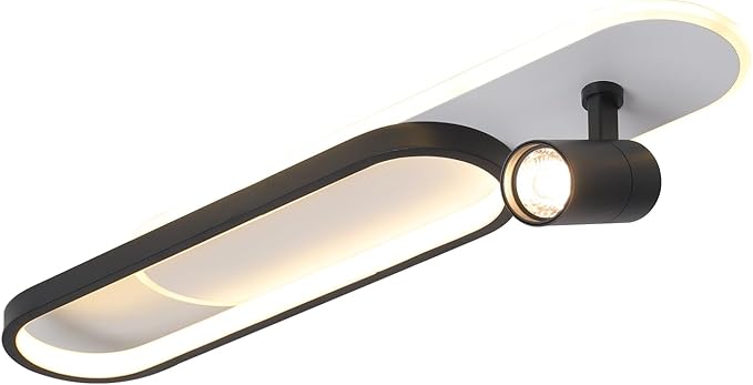 31.4Inch Modern Ceiling Light, LED Linear Ceiling Lamp with 1 Spotlight, 40W Remote Dimmable 3000K / 4500K / 6000K Black Long Flush Mount Light Fixture for Kitchen Dining Living Room Bedroom