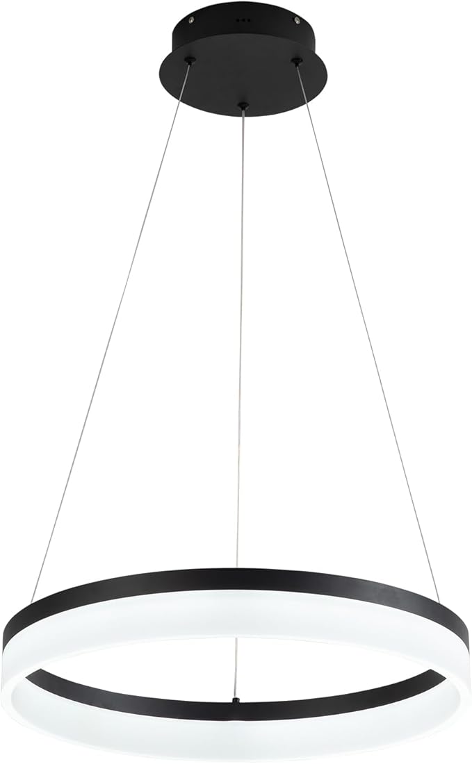 Buccleuch Modern LED Chandelier - Dimmable 19.7" Black Round Pendant Light, Height Adjustable UL-Certified Ceiling Light for Dining Room, Kitchen Island, Living Room, Bedroom, Foyer, 6500K