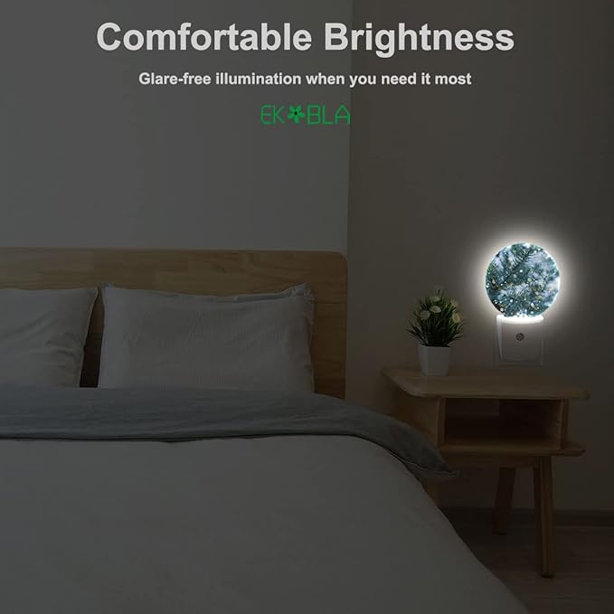 EKOBLA Winter Pine Tree Plug-in Night Light, Snowy Branch & Snowflake LED Nightlight with Auto Sensor for Bedroom & Bathroom Decor