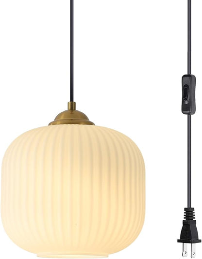 Small Milk Glass Hanging Pendant Light Plug in Brushed Gold Pendant Light Brass Pendant Lights Kitchen Island White Globe Lights Plug in Modern Hanging Chandelier