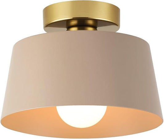Ceiling Light Fixture, Hallway Ceiling Light with Gold Plate and Matte Black Shade, Modern Simple Style Porch Light Fixtures Semi Flush Mount (Brown)