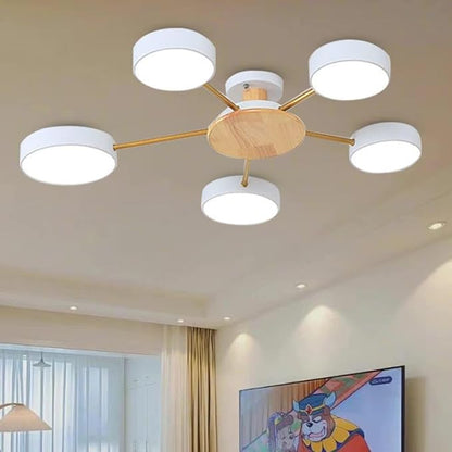 5-Lights LED Ceiling Light Fixture,32 Inch Modern Ceiling Lights Flush Mount Wooden 40W Dimmable Chandelier for Living Room Bedroom Kitchen,3000K/4000K/6000K White