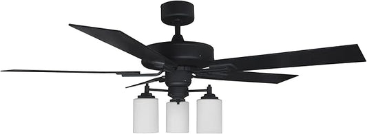 Design House 157362 Aubrey 52-Inch Traditional Indoor Tri-Mount Ceiling Fan with Light Kit, Reversible Blades, Satin Nickel
