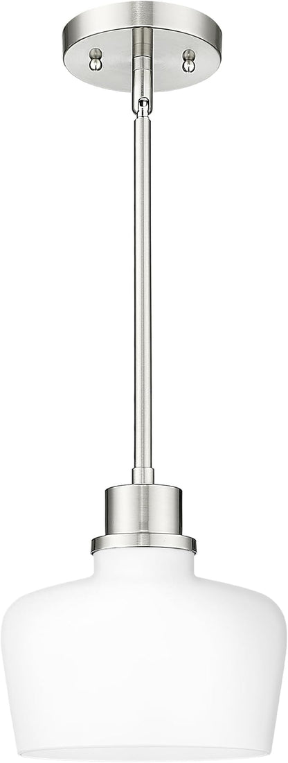 Emak Pendant Lights Kitchen Island with Milk Glass Shade, Modern 8 Inch Brushed Nickel Pendant Light Hanging Lights for Kitchen Island, Dining Room, Bathroom, Bedroom, PL122-BN-ML