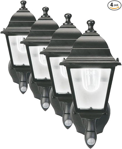 Maxsa 44219 Premium Wireless Battery-Powered Motion-Activated Decorative Outdoor Wall Sconce Lighting Fixture, Cool White LED, Metal Housing, Black (Pack of 4)