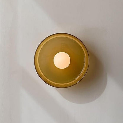 Mid Century Orange Glass Semi Flush Mount Ceiling Light with Milk Globe Nordic Modern Green Hallway Lighting Fixtures Round Bedside Wall Mount Lamp for Bedroom Cloakroom Stairway