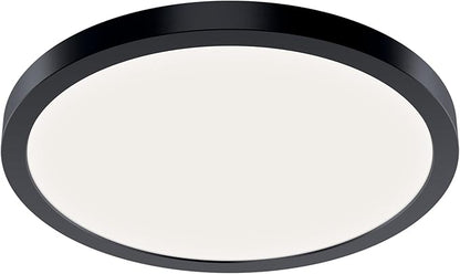 Kichler Ara 11.25" Modern Minimal Round LED Flush Mount in Black, for Damp Indoor Locations, Main Light Source, Integrated LED, Edge-Lit Technology, 1600 Lumens, Dimmable to 10%, 53011BK30