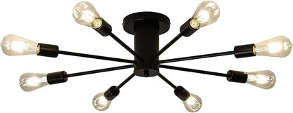 8-Lights Semi Flush Mount Ceiling Light, Matte Black Close to Ceiling Lighting with E26 Base, Modern Sputnik Light Fixtures for Living Room Bedroom Kitchen Dining Room