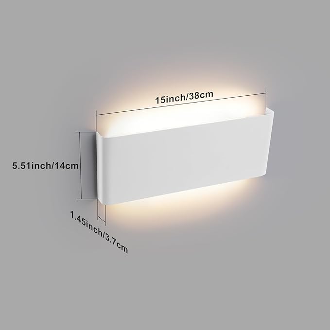 Mille Luckiole 15Inch Bathroom Vanity Mirror Light,Dimmable 3000K-6500K 5 Color Selectable Hallway LED Wall Light,Modern LED Sconce Wall for Stairwell,Bedroom,20W White 2Pack Up and Down Led Wall Lamp