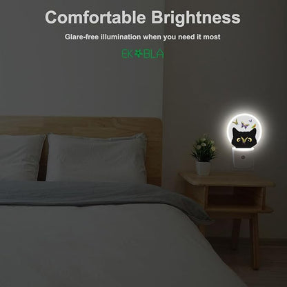 EKOBLA Cat & Butterfly Plug-in Night Light, Butterfly on Kitten Nose Cute LED Nightlight with Dusk to Dawn Sensor for Kids Room