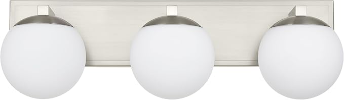 Bathroom Vanity Light Fixtures, 3-Light Globe Bathroom Lighting Fixtures Over Mirror, Modern Wall Lights for Living Room, Long Backplate, Standard E26 Base, Brushed Nickel