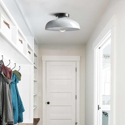 DIRYZON Modern Ceiling Light Industrial Semi Flush Mount Ceiling Light with 12-Inch White Metal Barn Shade
