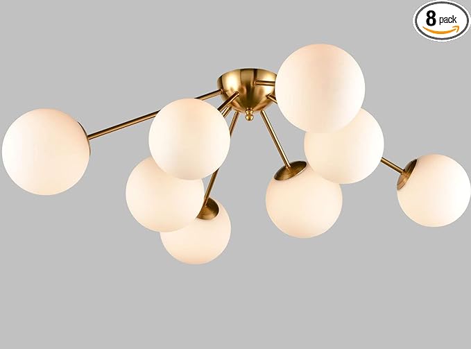 HOLKIRT Elegant Modern Globe Semi Flush Mount Ceiling Light, 8 Light Mid Century Sputnik Chandeliers Fixture