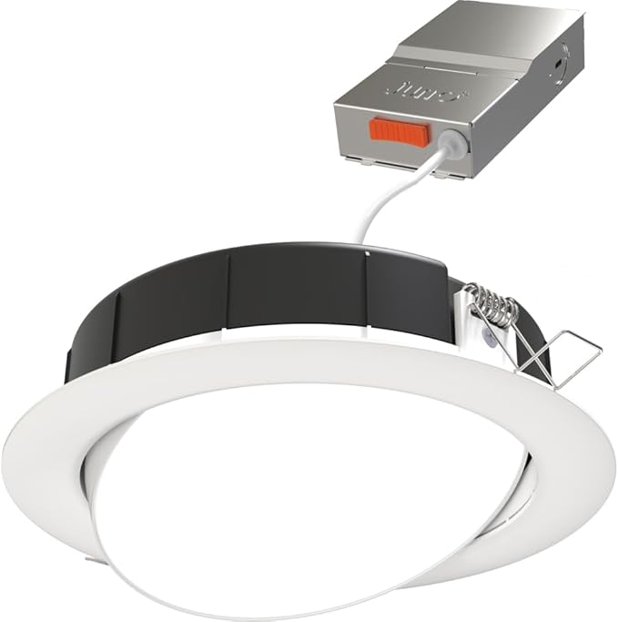 Juno LED Shower Light, Adjustable 6 Inch Wafer Downlight, Switchable Color Temperature 2700K/3000K/3500K/4000K/5000K, 90+ CRI, Matte White, 6-Inch