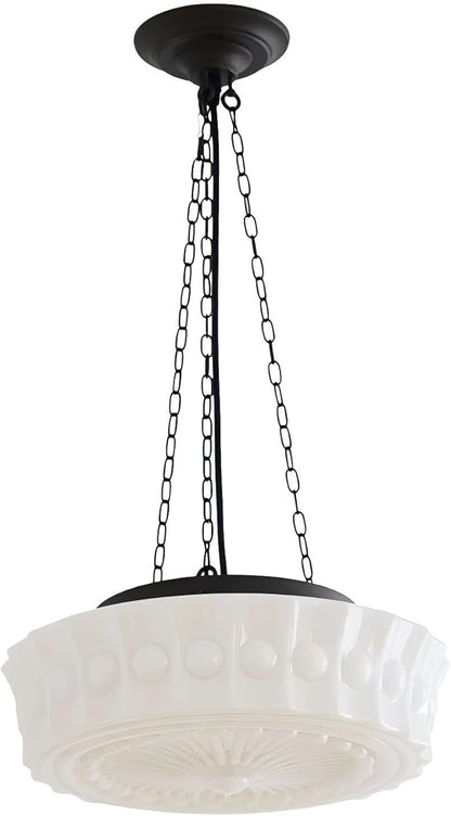 LIGHTLAND Milk Glass Pendant Light, 13.8 Inch Mid Century Semi Flush Mount Ceiling Light Fixture with 39.4 Inch Adjustable Chain, Vintage Chandelier for Bedroom, Living Room, Dining Room, Hallway