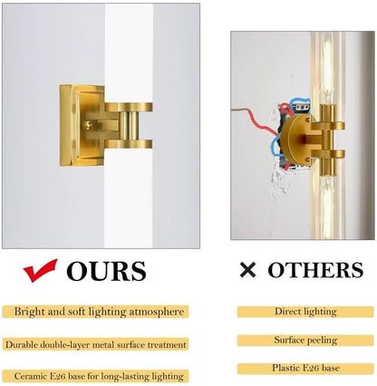 Gold Wall Sconces Set of Two, Bathroom Sconces with Frosted Glass Shade, Modern Vanity Sconces Lighting over Mirror, Wall Light Fixtures for Living Room Bedroom Hallway (Bulbs Not Included)