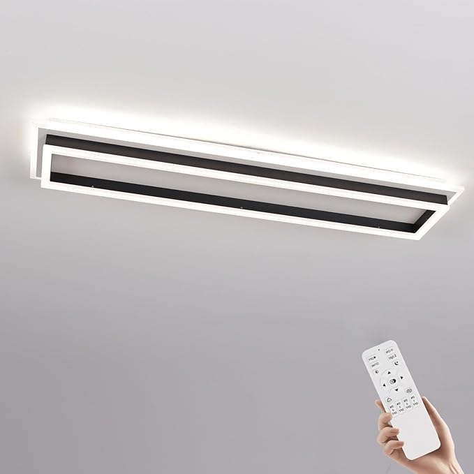 Dimmable Led Ceiling Light with Remote Control Modern Linear Flush Mount Ceiling Lighting Fixture Acrylic Long Ceiling Lamp for Living Room Kitchen Dining Room Hallway (Black,39.3inch)