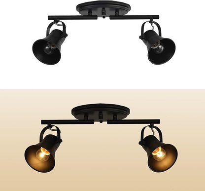 KEESFU 2-Light Track Lighting Kit,Black Semi Flush Mount Ceiling Light with 2 Rotatable Light Heads,Industrial Accent for Livingroom,Bathroom,Hallway,Art Wall,Bathroom,Kitchen.(2-Light)