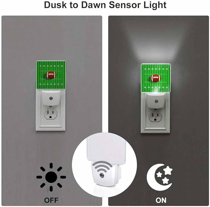 Rugby Field Night Light Green Background with Brown Rugby Balls 0.5W Night Lights Auto LED Lamp Energy Saving Square Lights for Room Bedroom Bathroom