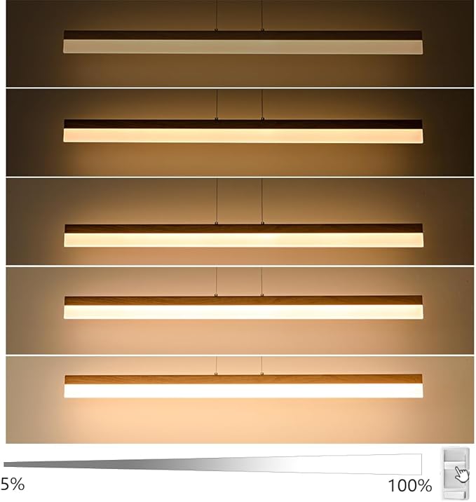 Modern LED Linear Pendant Light Dimmable LED Chandelier 39” Woodgrain Dining Room Light Adjustable Height Ceiling Hanging Light 3000K Island Light for Dinning Room Kitchen