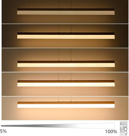 Modern LED Linear Pendant Light Dimmable LED Chandelier 39” Woodgrain Dining Room Light Adjustable Height Ceiling Hanging Light 3000K Island Light for Dinning Room Kitchen