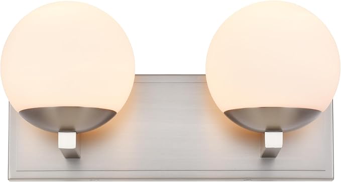 Bathroom Vanity Light Fixtures, 2-Light Globe Bathroom Lighting Fixtures Over Mirror, Modern Wall Lights for Living Room, Long Backplate, Standard E26 Base, Brushed Nickel