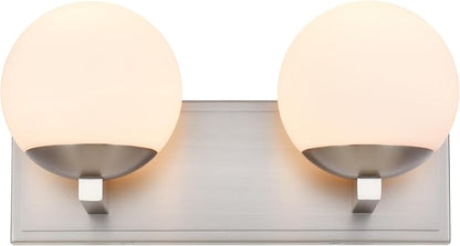 Bathroom Vanity Light Fixtures, 2-Light Globe Bathroom Lighting Fixtures Over Mirror, Modern Wall Lights for Living Room, Long Backplate, Standard E26 Base, Brushed Nickel