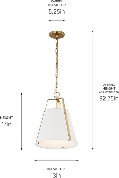 Kichler Etcher 1-Light Pendant Light Fixture, Kitchen Island Hanging Light with Etched Painted White Glass Diffuser in White and Champagne Bronze for Dining Room (17" x 13"), 52710WH