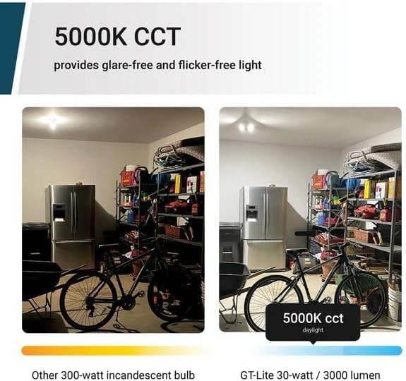 GT-Lite 3000 Lumen LED Garage Light, 300Watt Equivalent, Adjustable 2 Panel Bulb, 150Watt Equivalent, 5000K Daylight, E26, 4 Pack