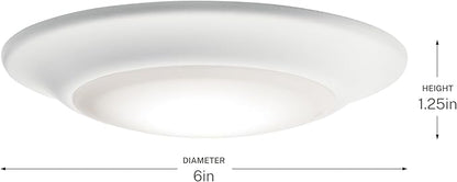 Kichler Gen 1 LED Downlight in White, 6” Ceiling Flush Mount Interior Dimmable Light, 3000K, (6” x 1.5”), 43878WHLED30