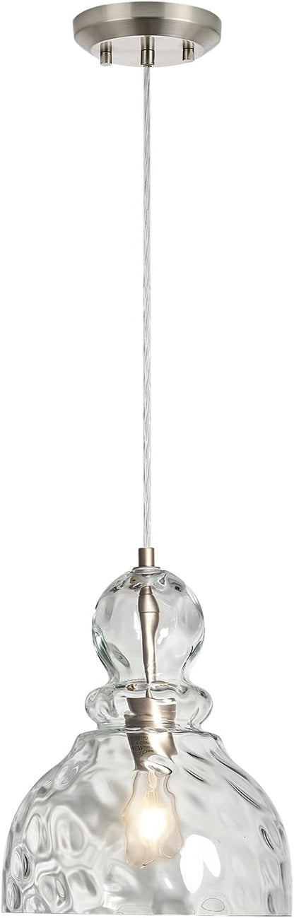 Brushed Nickel Pendant Light for Kitchen Island Hammered Glass Pendant Island Light 10inch Modern Glass Pendant Lights for Kitchen Sink Dining Room Hallway Entrance